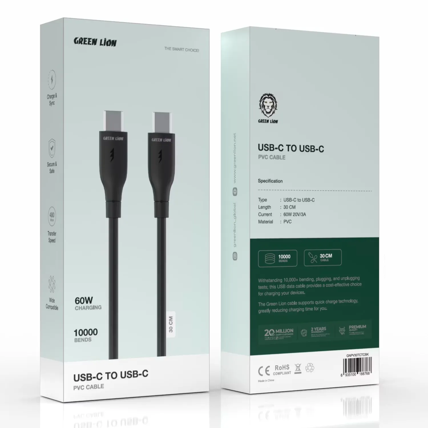 کابل شارژ GREEN LION USB C TO C PVC CABLE 60W - Image 2