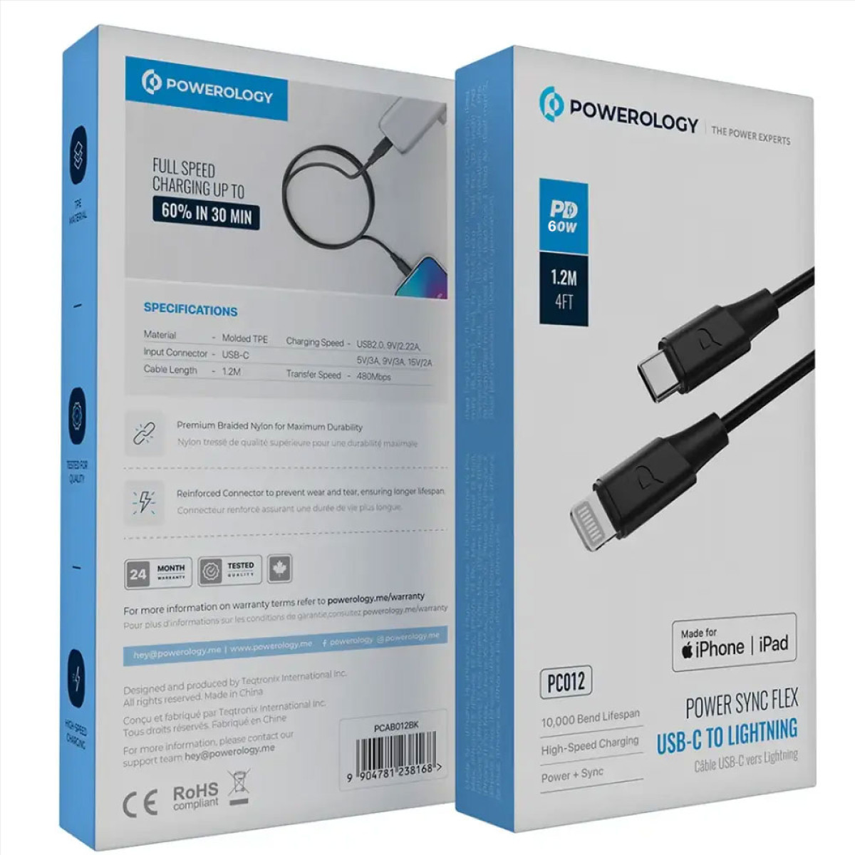 کابل شارژ پاوربانکی POWEROLOGY BRAIDED USB C TO LIGHTNING - Image 2