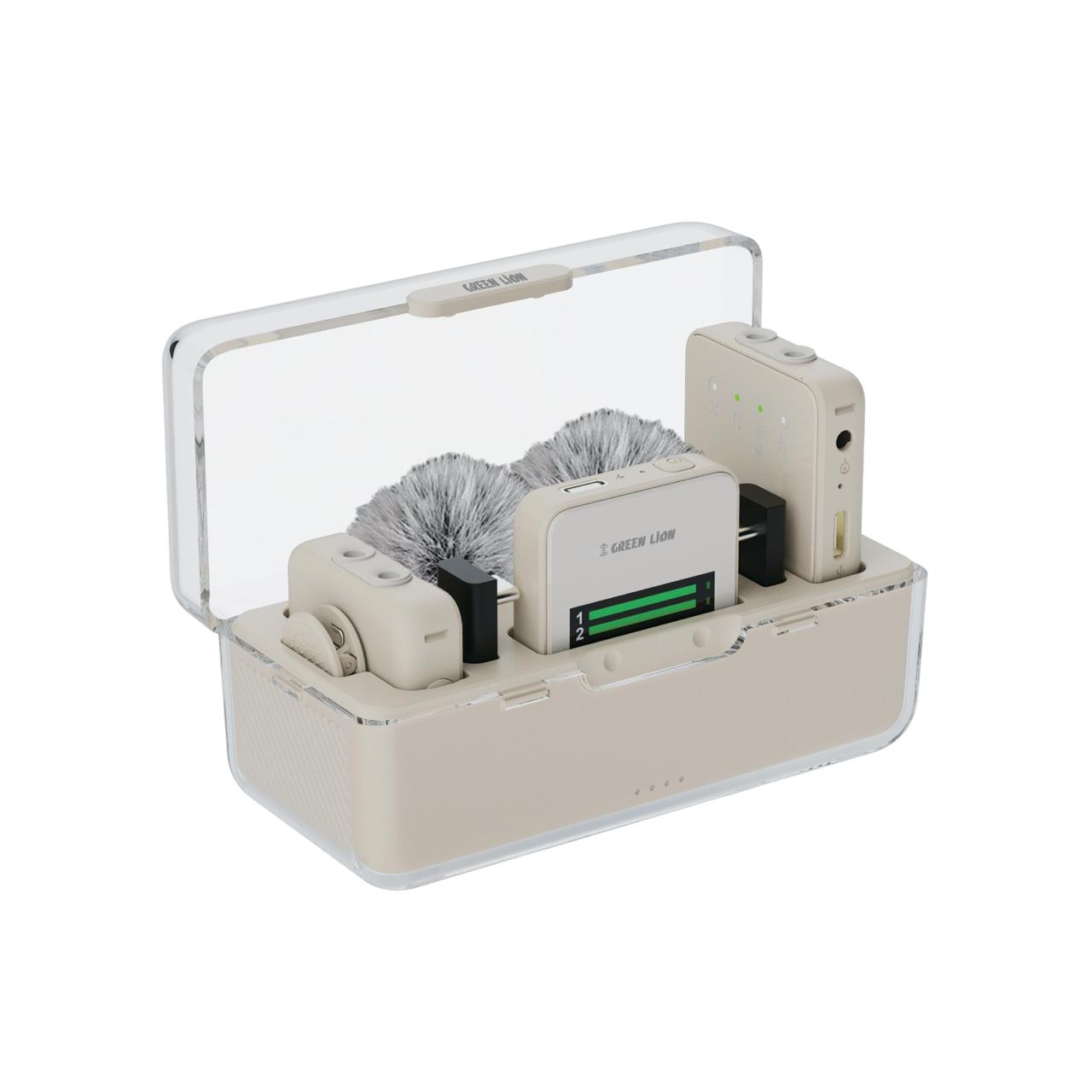 ست میکروفن بیسیم گرین لاین GLM-PROFESSIONAL Wireless Mic | دو میکروفون + گیرنده + حذف نویز + کیس شارژ