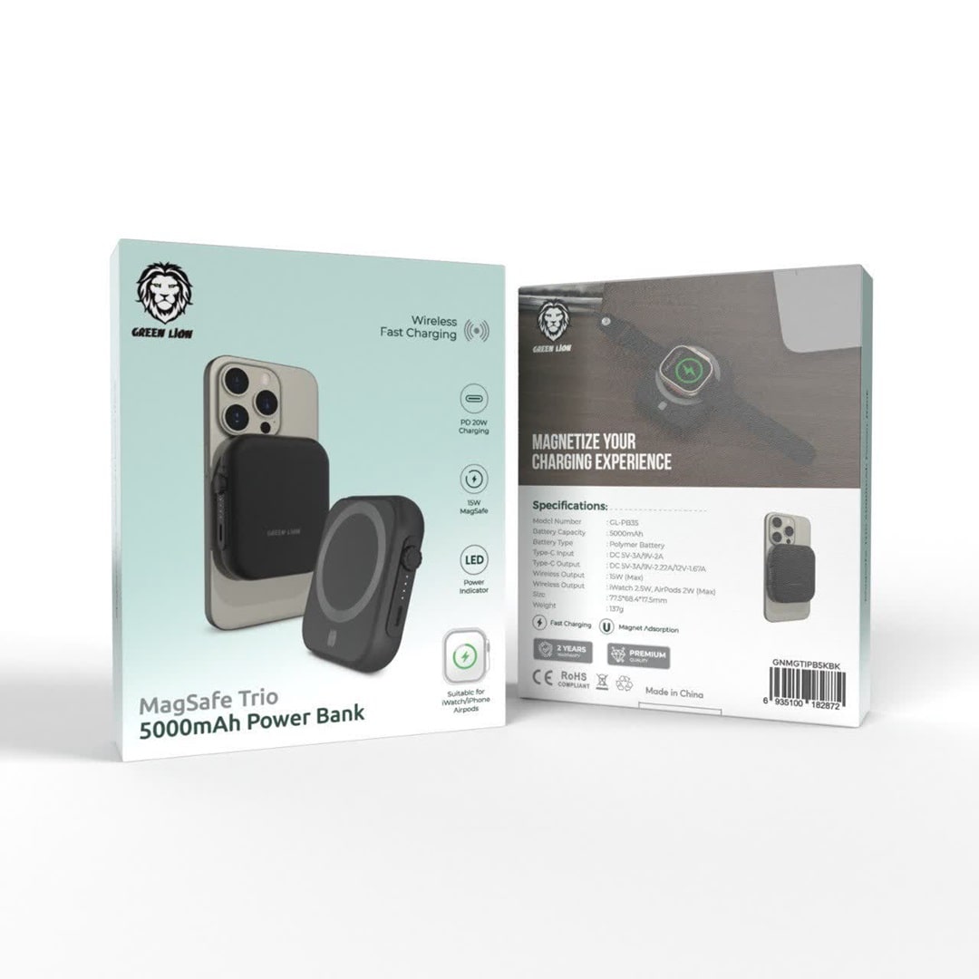 پاوربانک 5000mAh مگ سیف گرین لاین مدل Trio