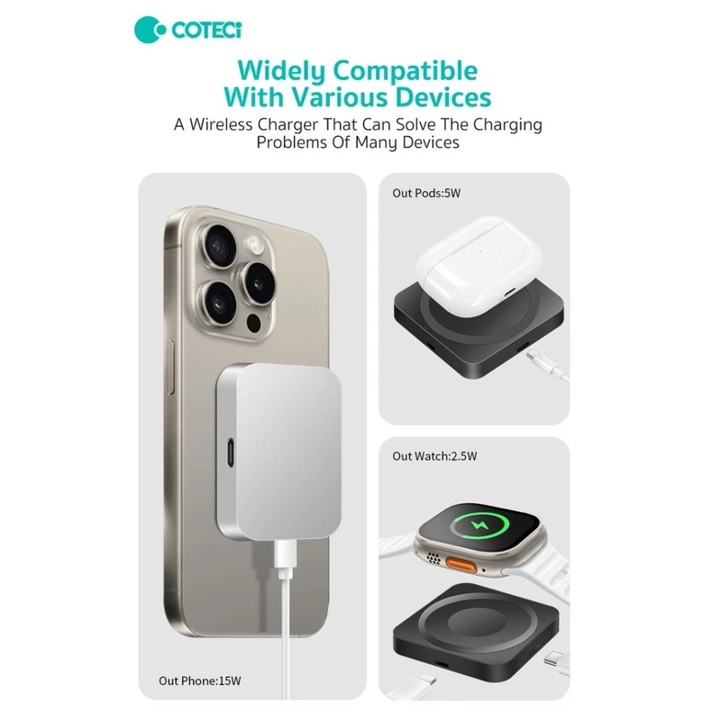 شارژر وایرلس COTECI 3 IN 1 WIRELESS CHARGER 26008