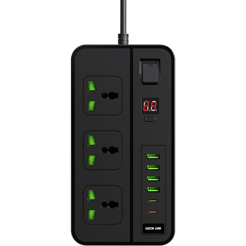 چند راهی و شارژر گرین لاین Green Lion Power Socket 3000W 2 USB-A & 4 Type-C Port 3M Cable