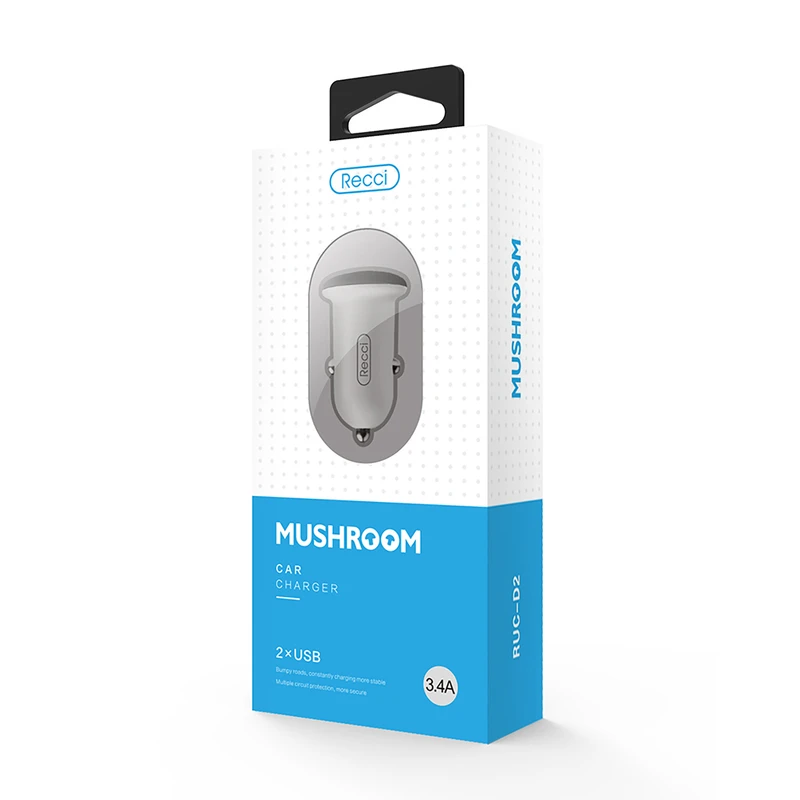 شارژر فندکی رسی Mushroom RUC-D2 3.4A دو پورت | خروجی 3.4A + طراحی Mushroom + شارژ هوشمند