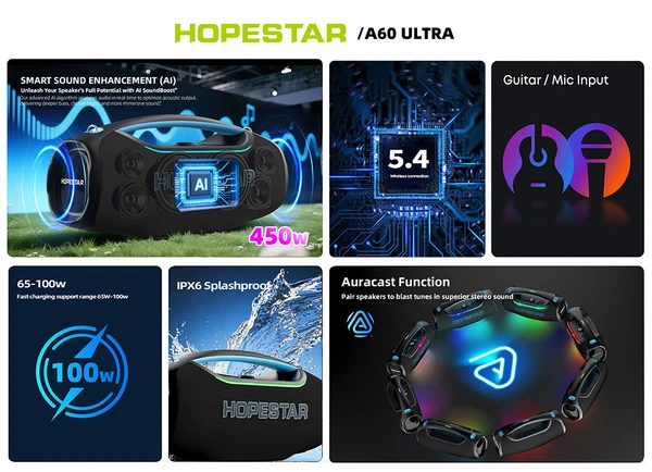 اسپیکر قابل حمل هوپ استار مدل HOPESTAR A60 Ultra قدرت ۴۵۰ وات