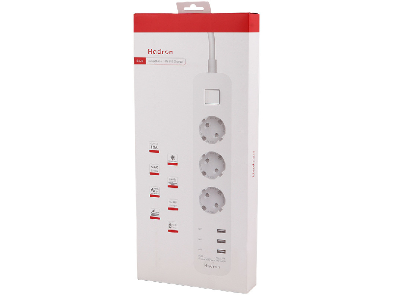 سه راهی سیار Hadron P323 PowerStrip + 18W USB Charger