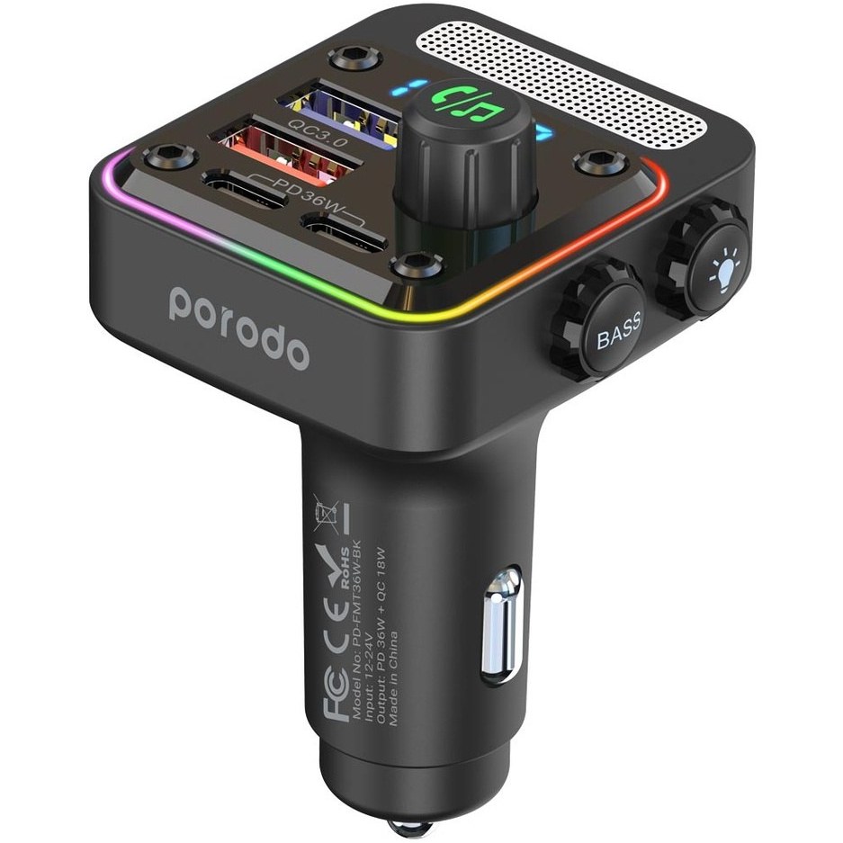 فندکی Porodo Quick-Charge FM Car Charger