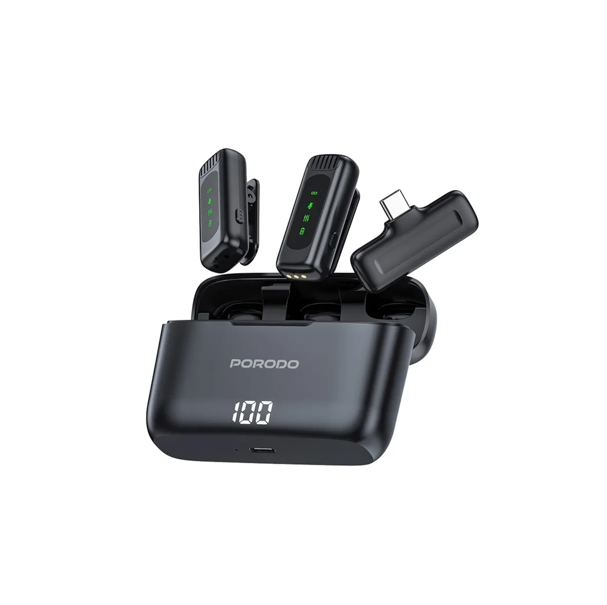میکروفون Porodo Wireless Lavalier Dual Connector Dual Mic With Charging Case