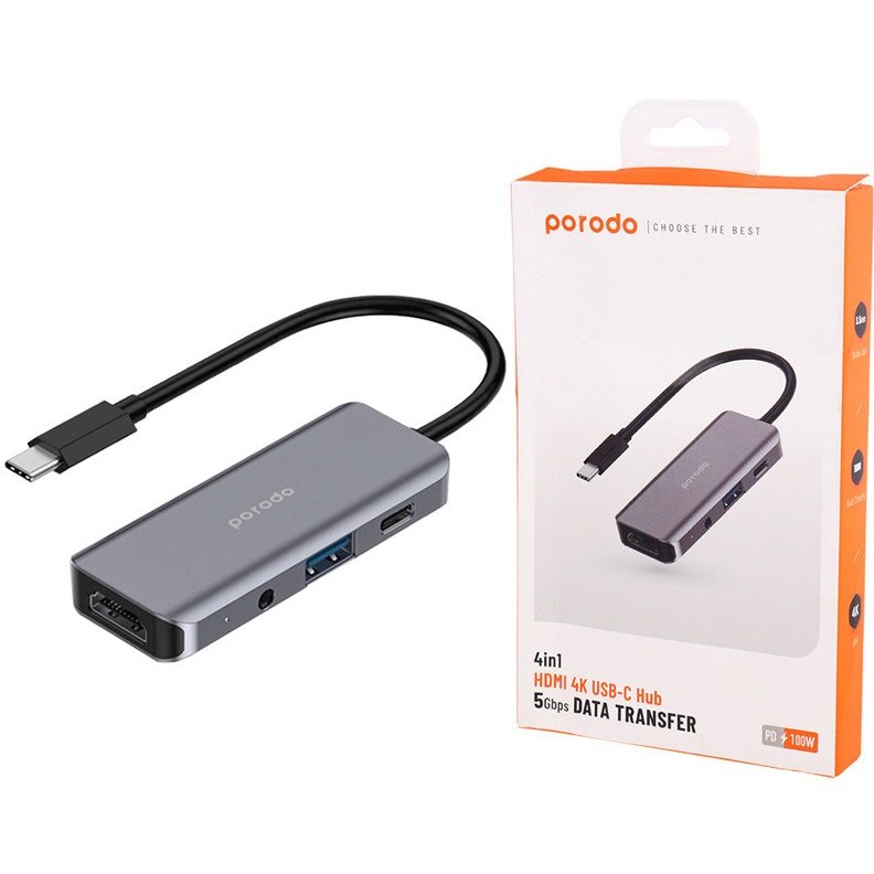 هاب Porodo 4In1 HDMI 4K USB-C Hub