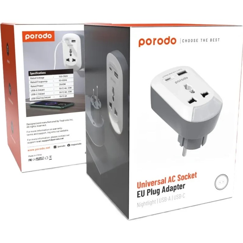 آداپتور Porodo Universal AC Socket EU Plug Adapter