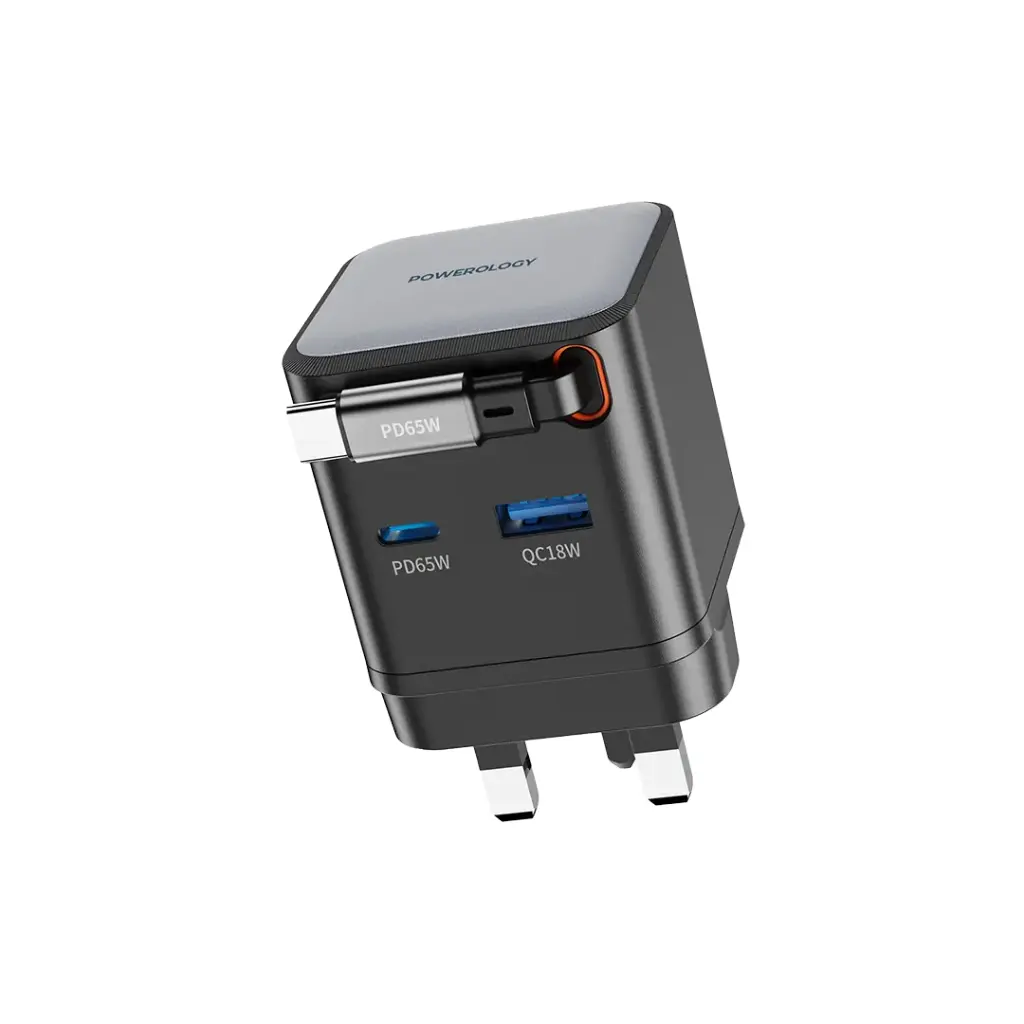 آداپتور POWEROLOGY GAN PD65W DUAL PORT CHARGER