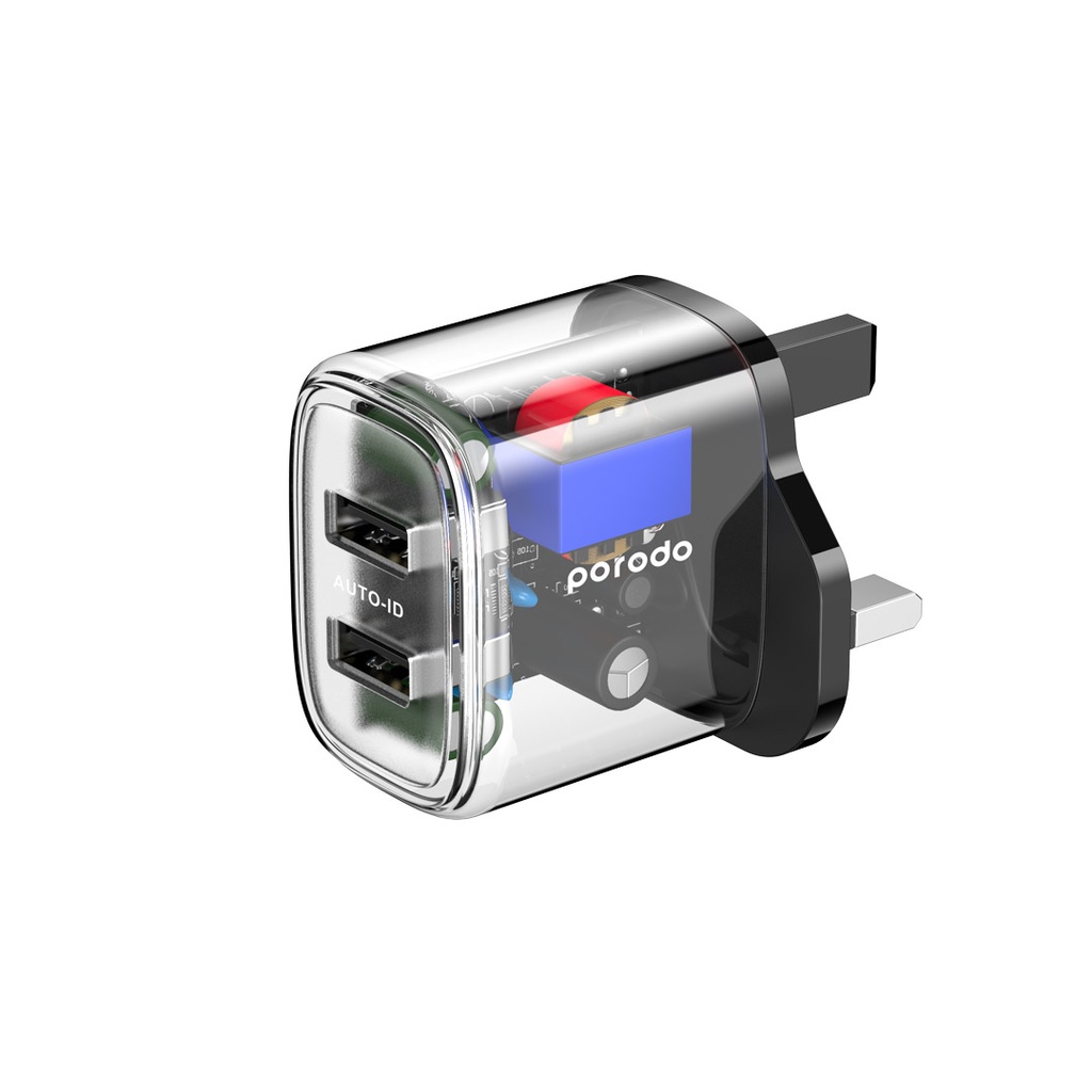شارژر Porodo Dual Output Transparent Charger 2.4A 12W