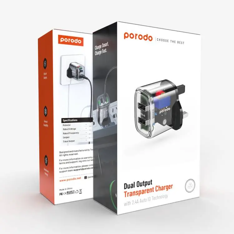 شارژر Porodo Dual Output Transparent Charger 2.4A 12W