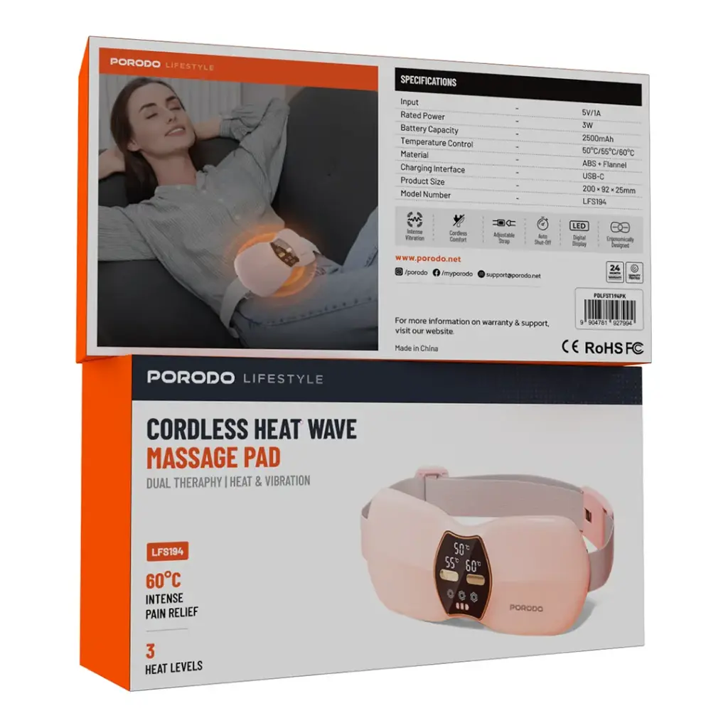 ماساژور شکم و گرم کننده پرودو Porodo Lifestyle Cordless Heat Wave Massage Pad
