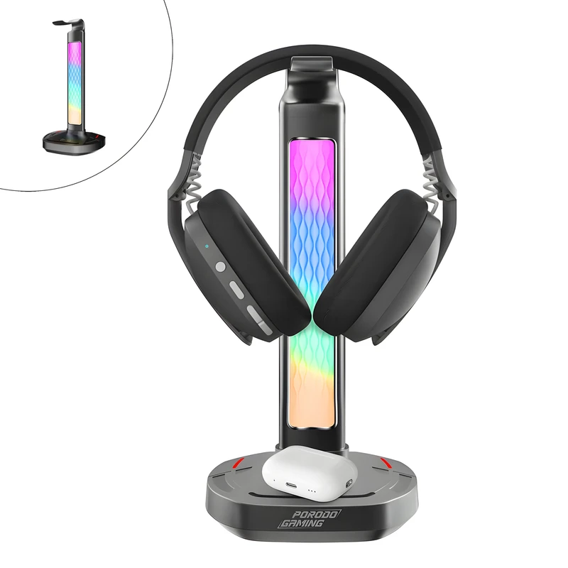 استند هدفون Porodo PDX 527 Wireless Charging & USB-C Hub