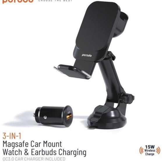 استند PORODO 3 IN 1 CAR MOUNT WATCH & EARBUDS CHARGING